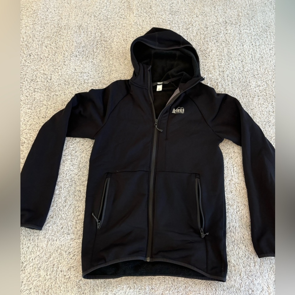 Black adult small rei coop hooded jacket